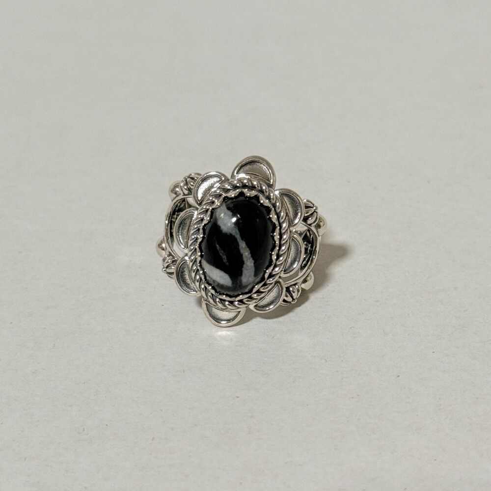 American West Sterling Oval Gemstone Concha Scallop Ring -Size 8